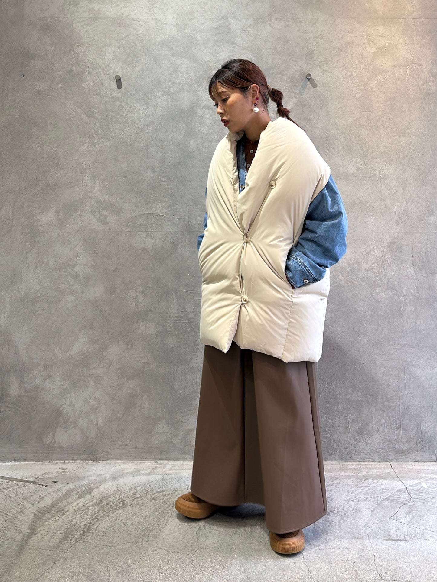 【再入荷】バイカラーフェイクレザージャンパースカート/LHELBIE