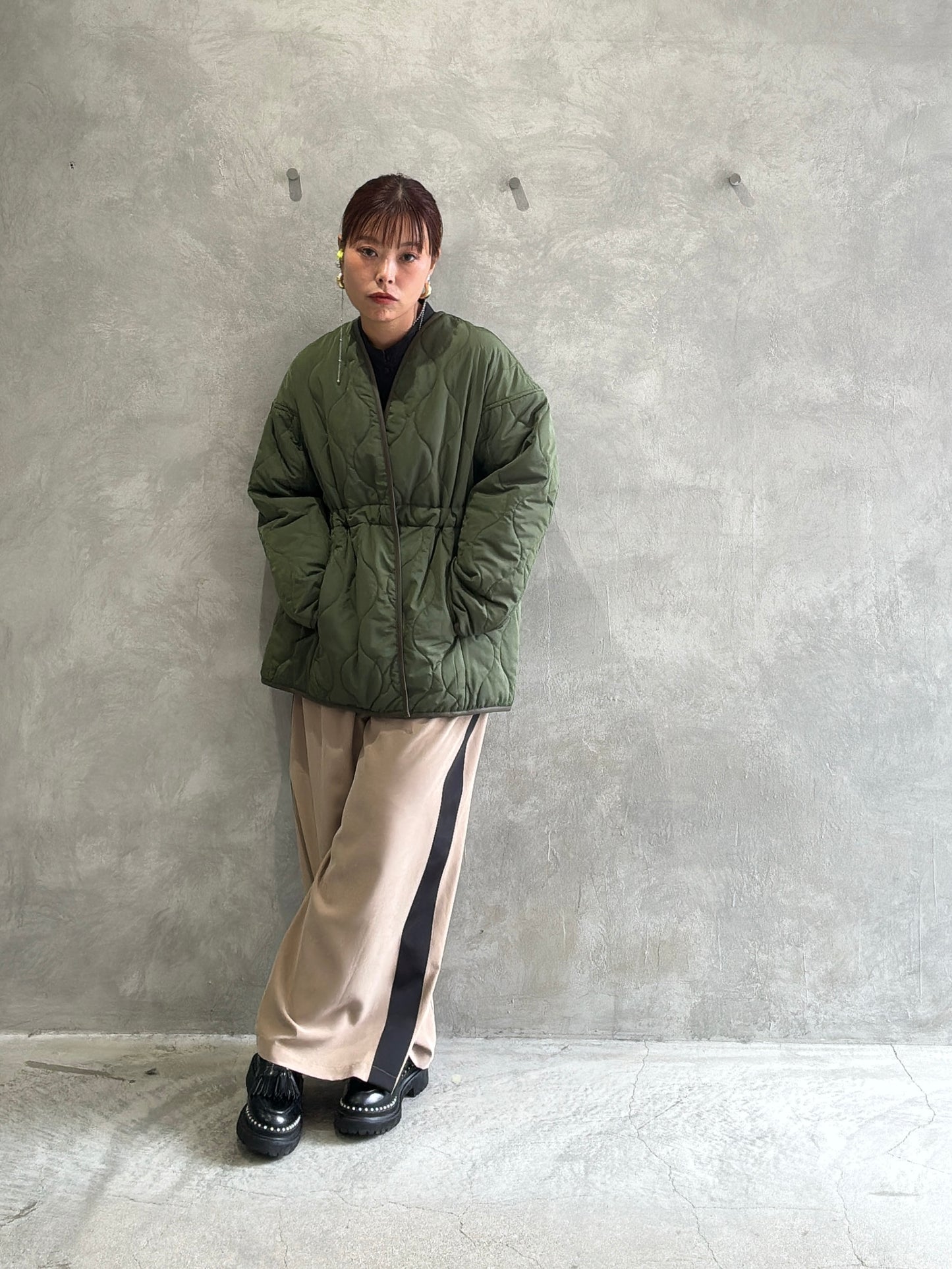 ピーチポプリンサイドテープワイドパンツ／trois