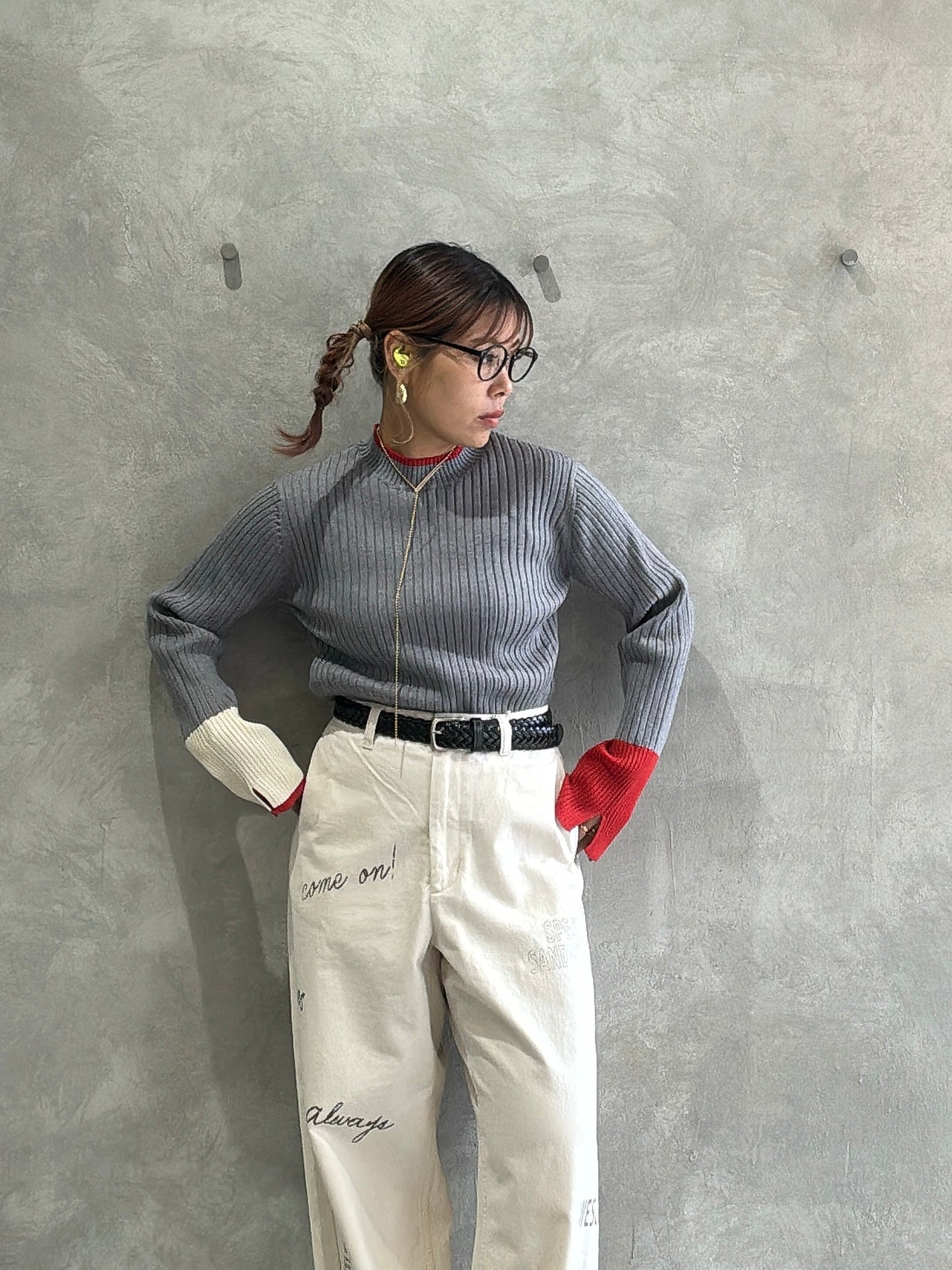 【再入荷】3カラー配色リブニット／LHELBIE