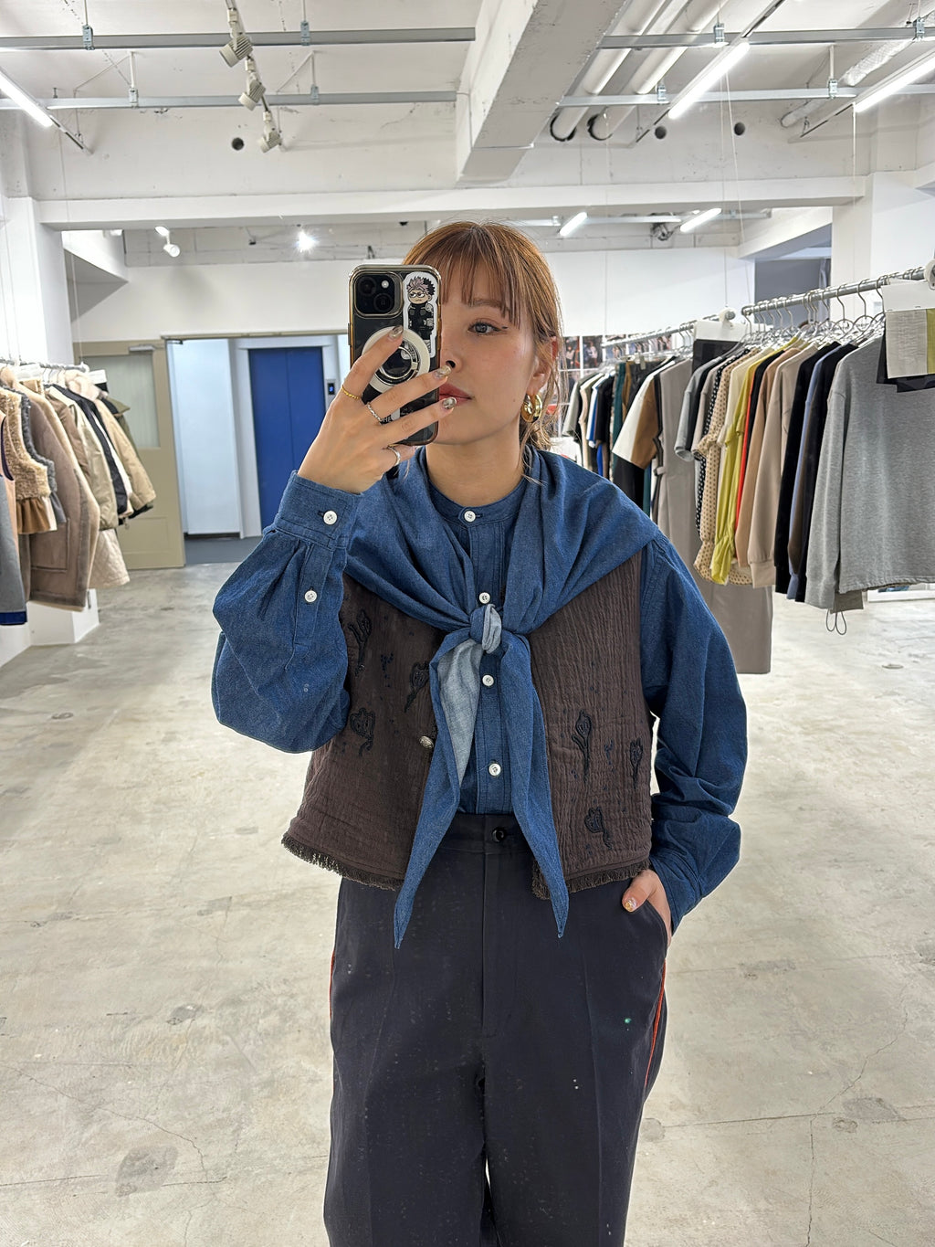 受付終了【予約⚡︎販売】スタンドカラーデニムシャツ（スカーフ付き）／#8643203／LE MÉLANGE／2026 AW #1