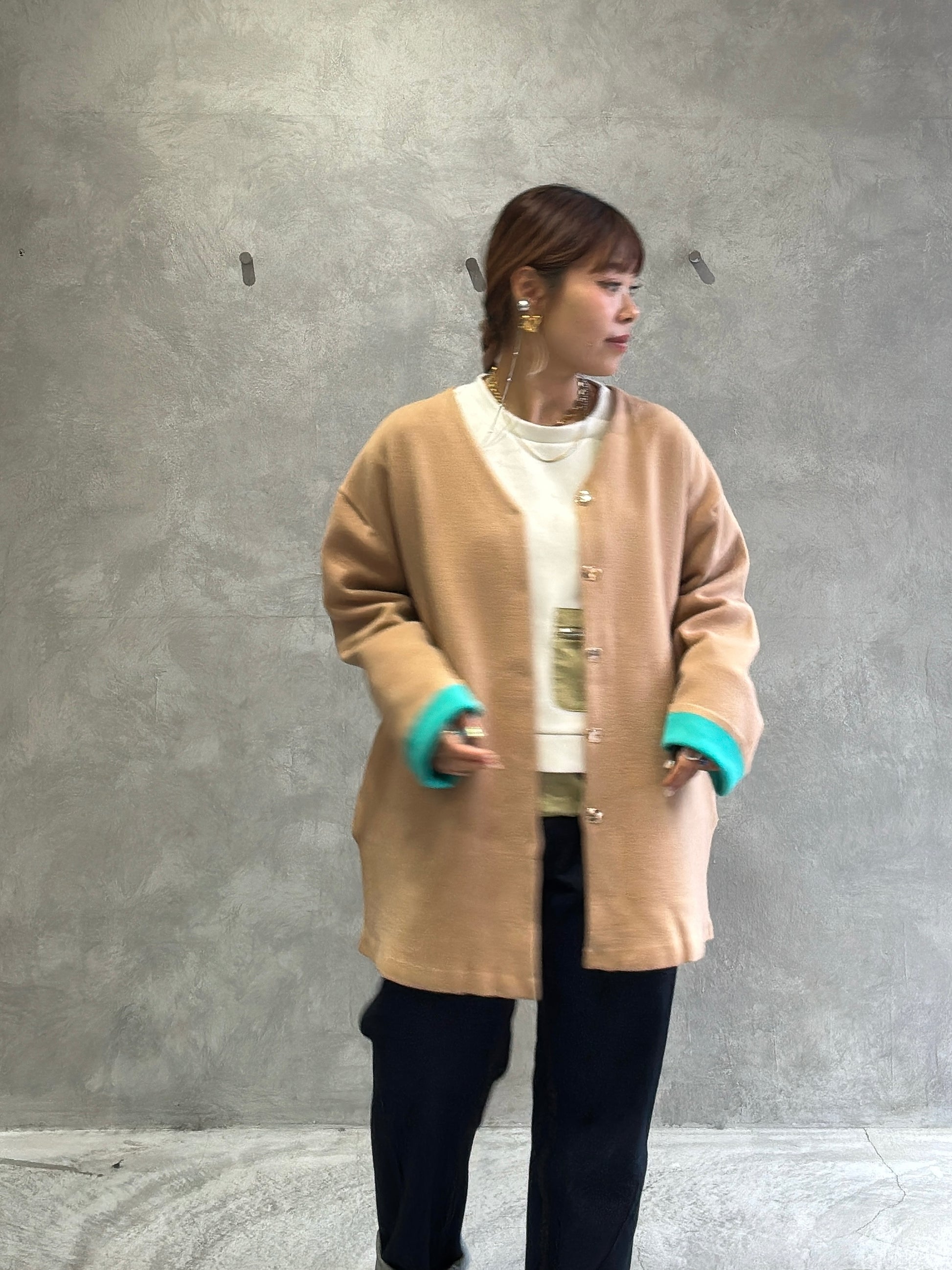 もちもちニットのバイカラーコートカーディガン