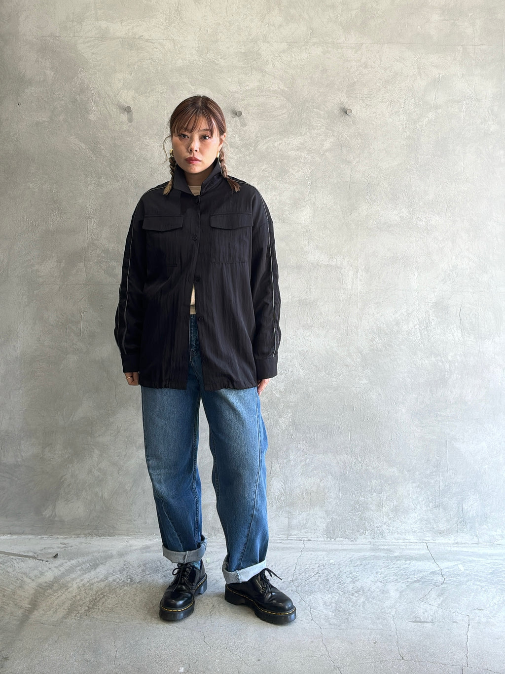 パイピングナイロンシャツ
