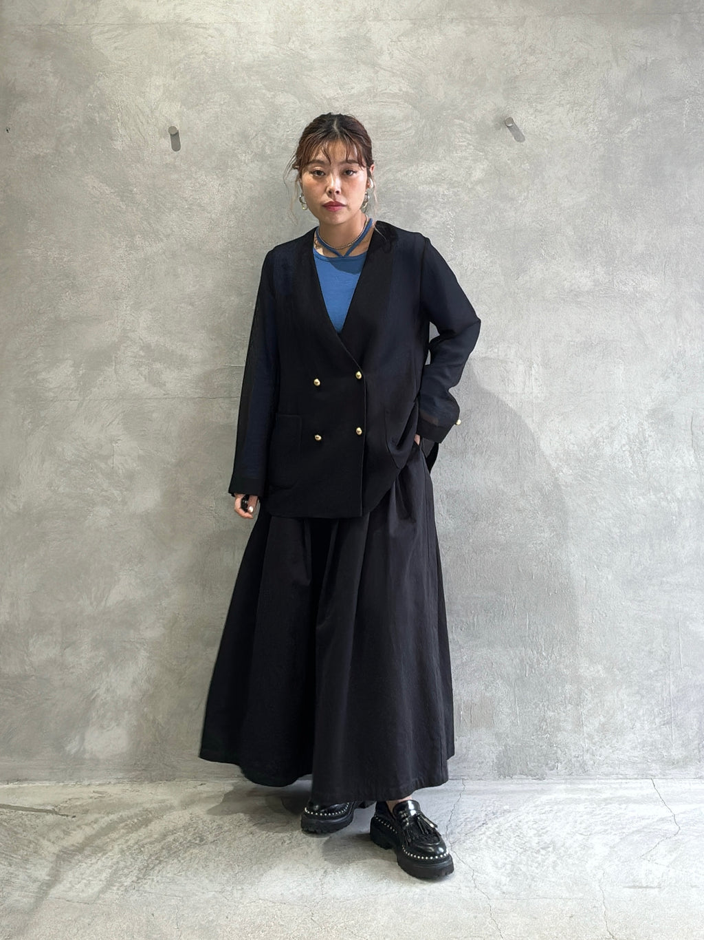 メッシュノーカラージャケット／Dignite collier