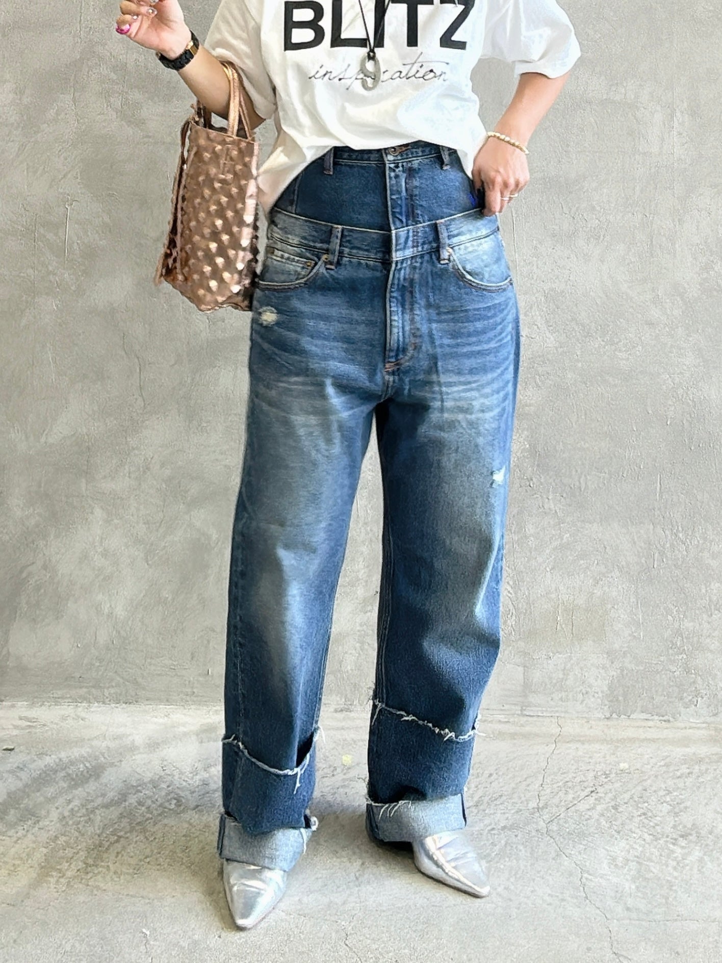 Wウエストデニムパンツ／VERSEAU