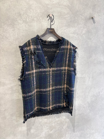 クラッシュツイードVネックベスト／the Nines