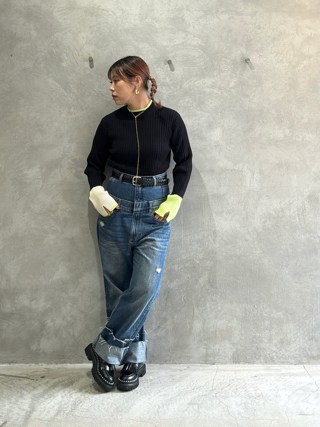 【再入荷】3カラー配色リブニット／LHELBIE