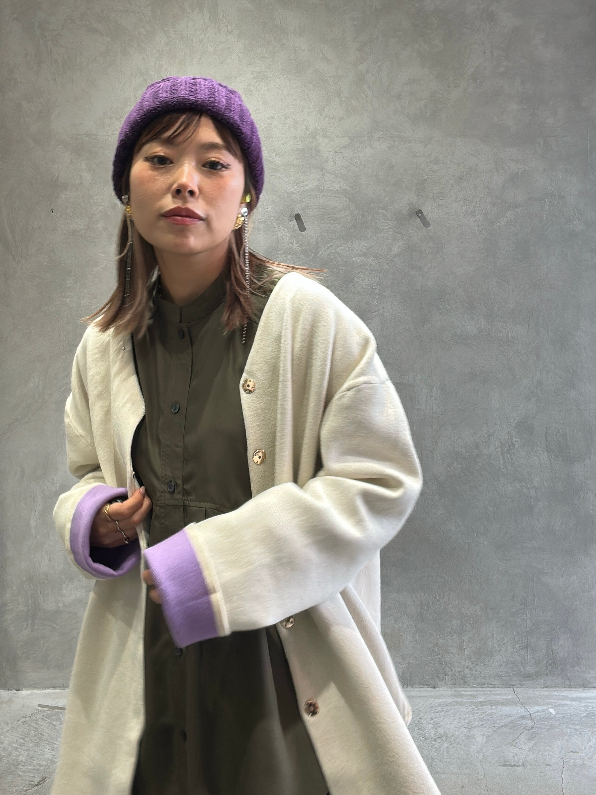 もちもちニットのバイカラーコートカーディガン