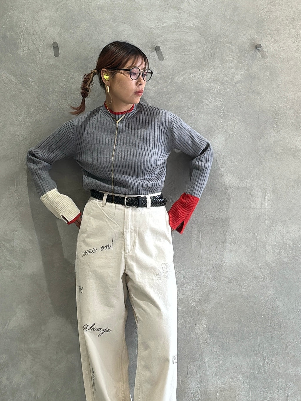 【再入荷】3カラー配色リブニット／LHELBIE