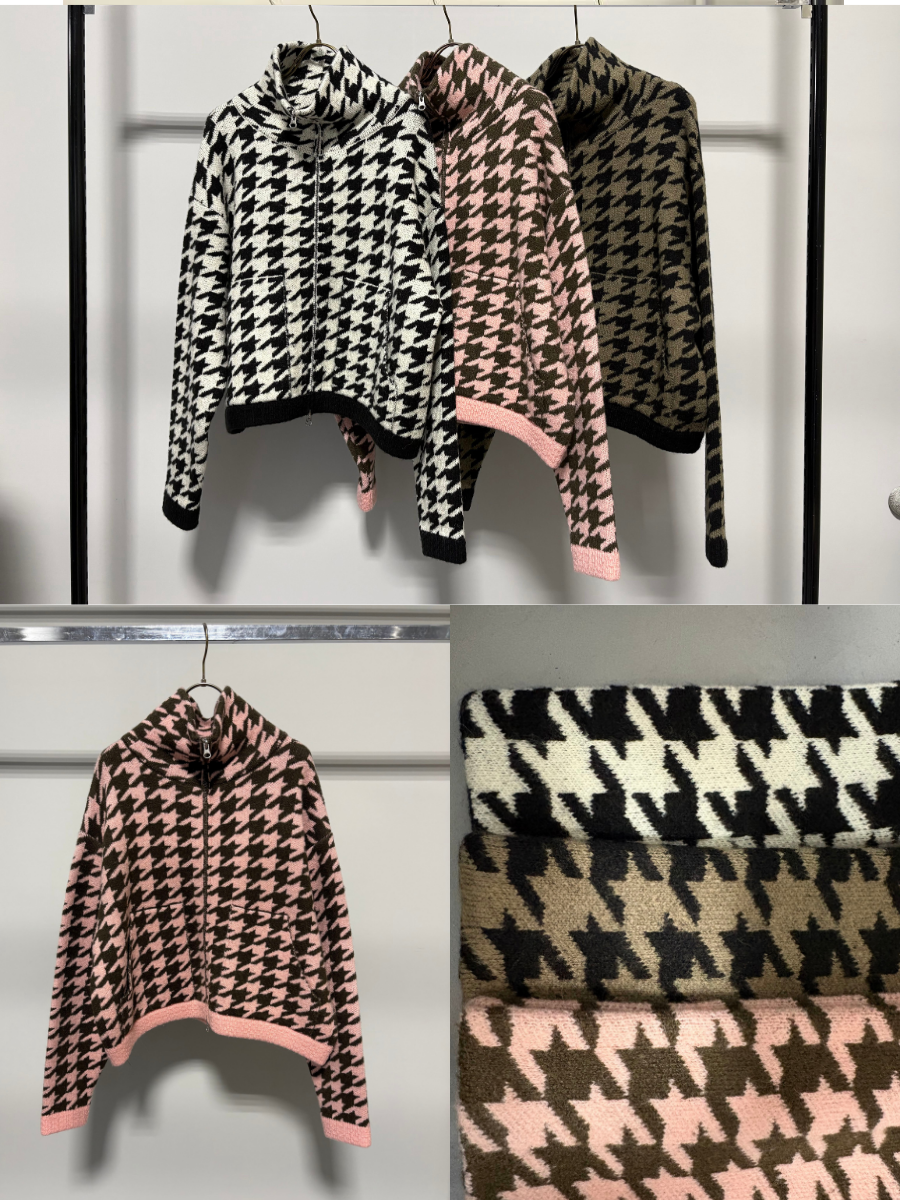 【予約⚡︎販売】千鳥柄ニットZIPカーディガン／MG KN-26134-A／MARGAUX VINTAGE／2026 AW＃2