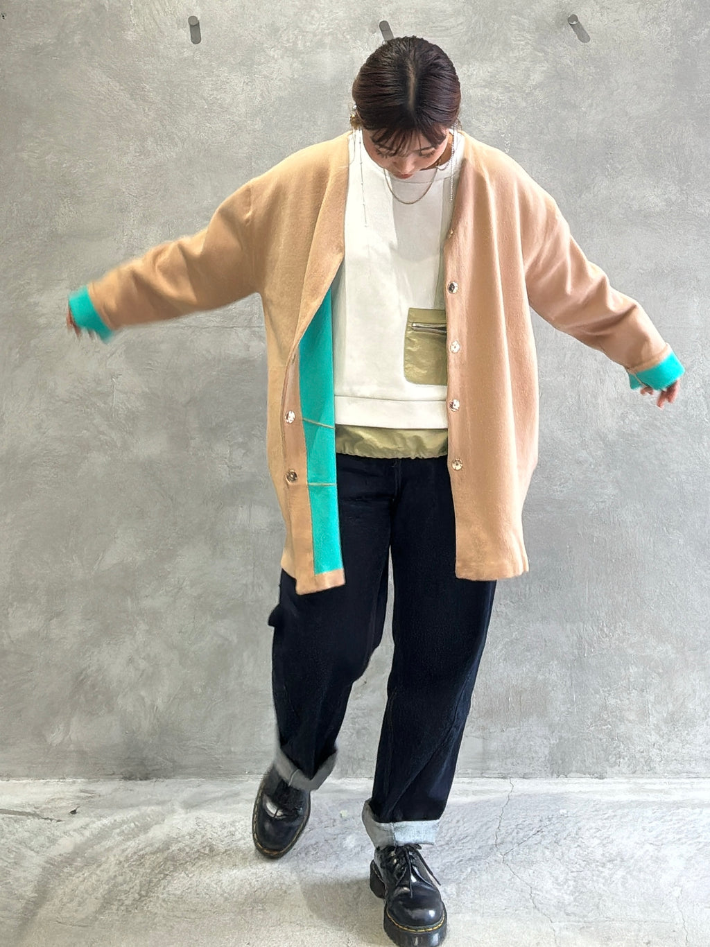 もちもちニットのバイカラーコートカーディガン
