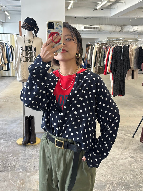 【予約⚡︎販売】ドット柄・花柄プリントノーカラーシャツ／8713202／LE MÉLANGE／2027 SS #1