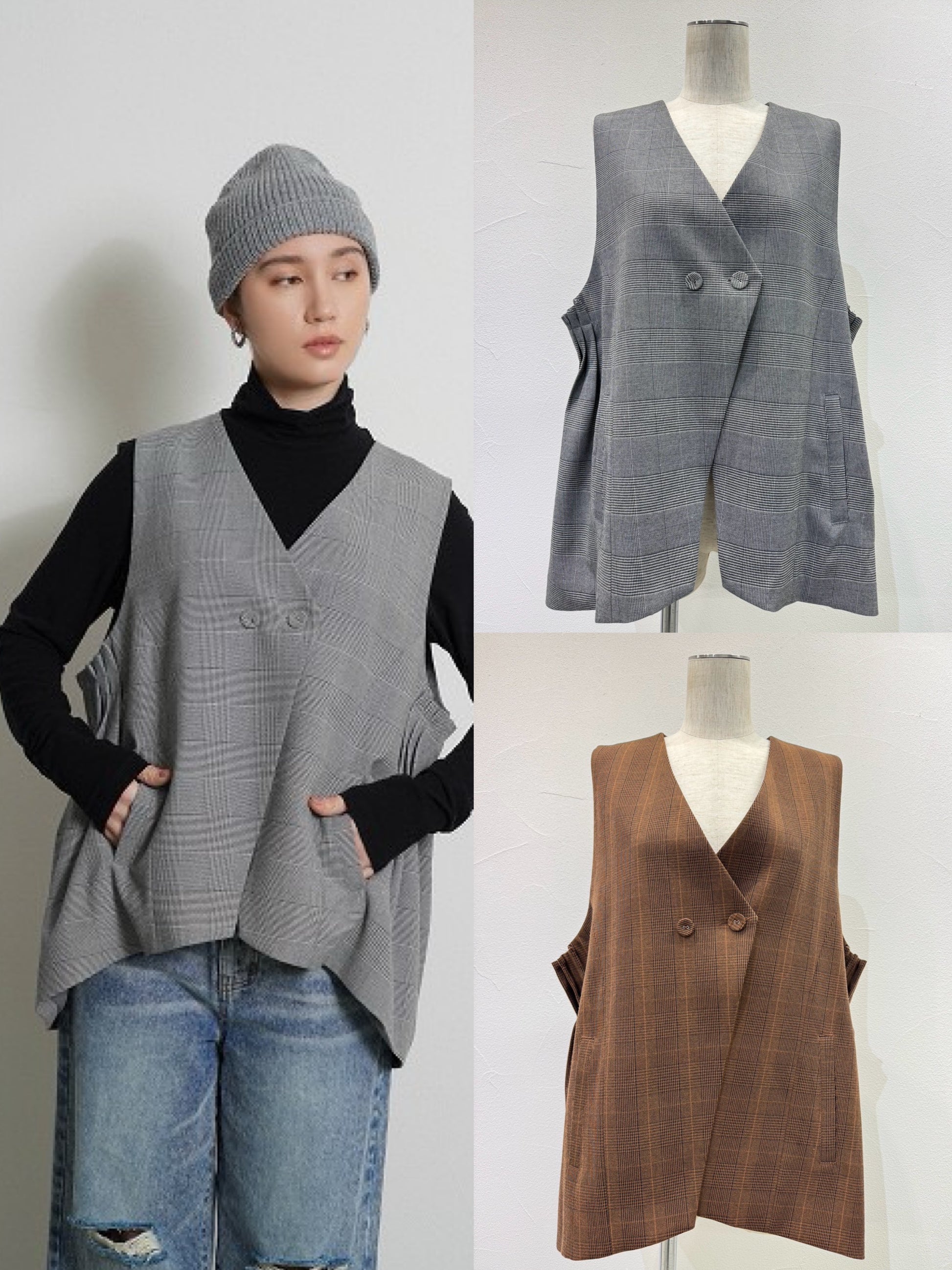 【予約⚡︎販売】アームプリーツグレンチェックベスト／604492／CYAN tokyo／2026 AW#1