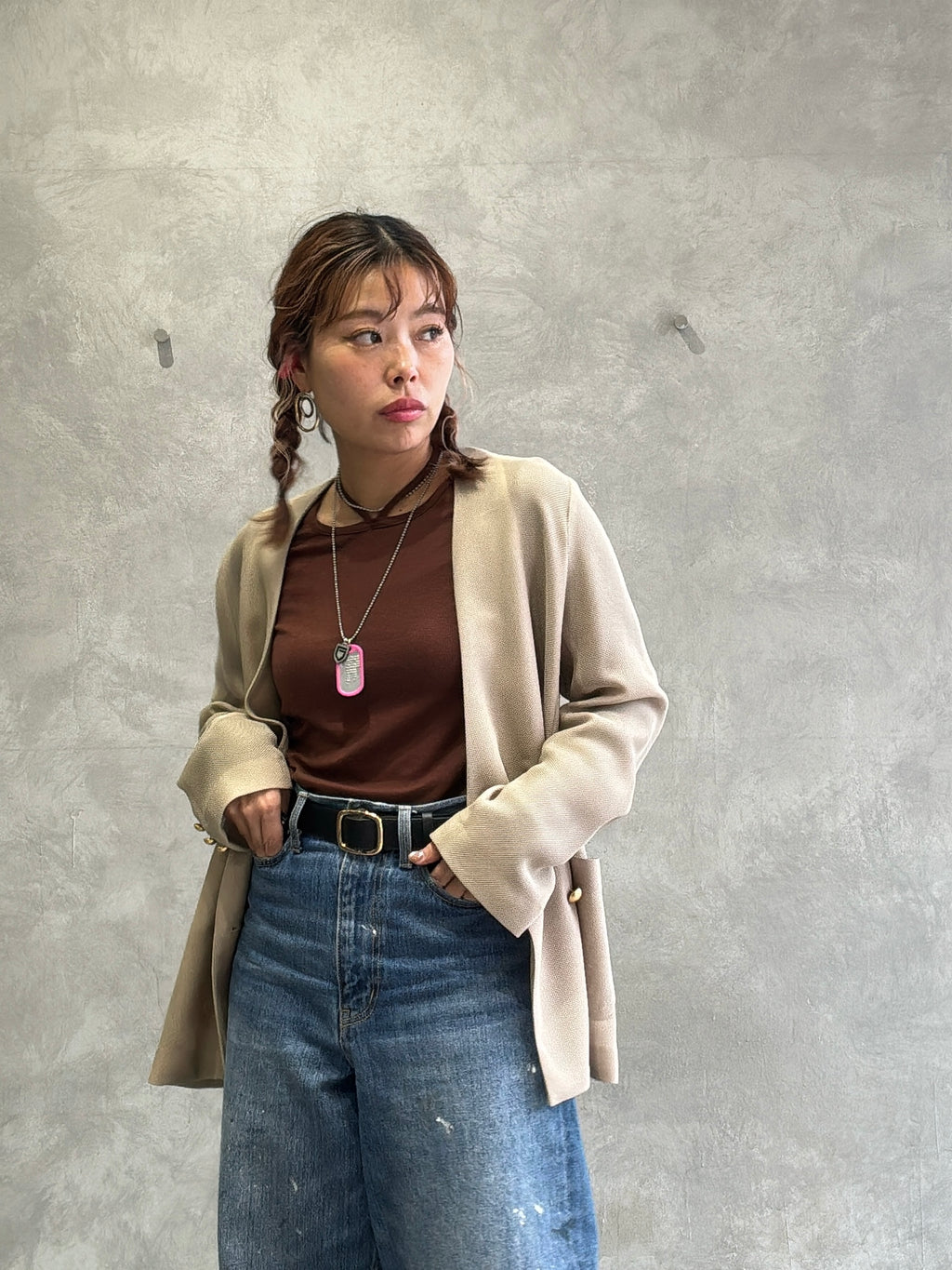 メッシュノーカラージャケット／Dignite collier