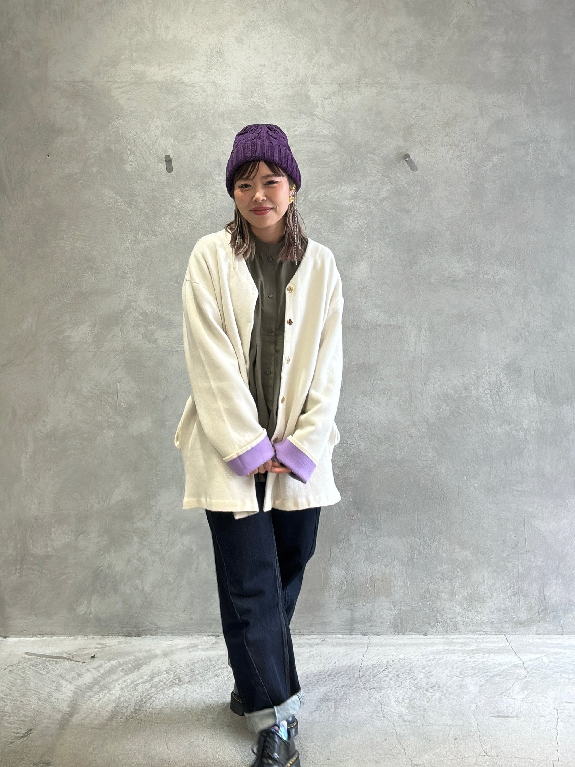 もちもちニットのバイカラーコートカーディガン