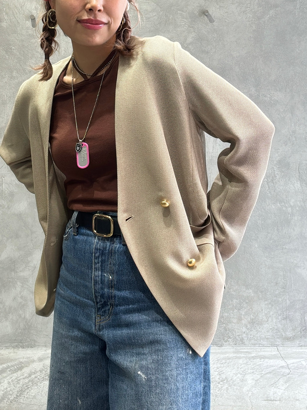 メッシュノーカラージャケット／Dignite collier