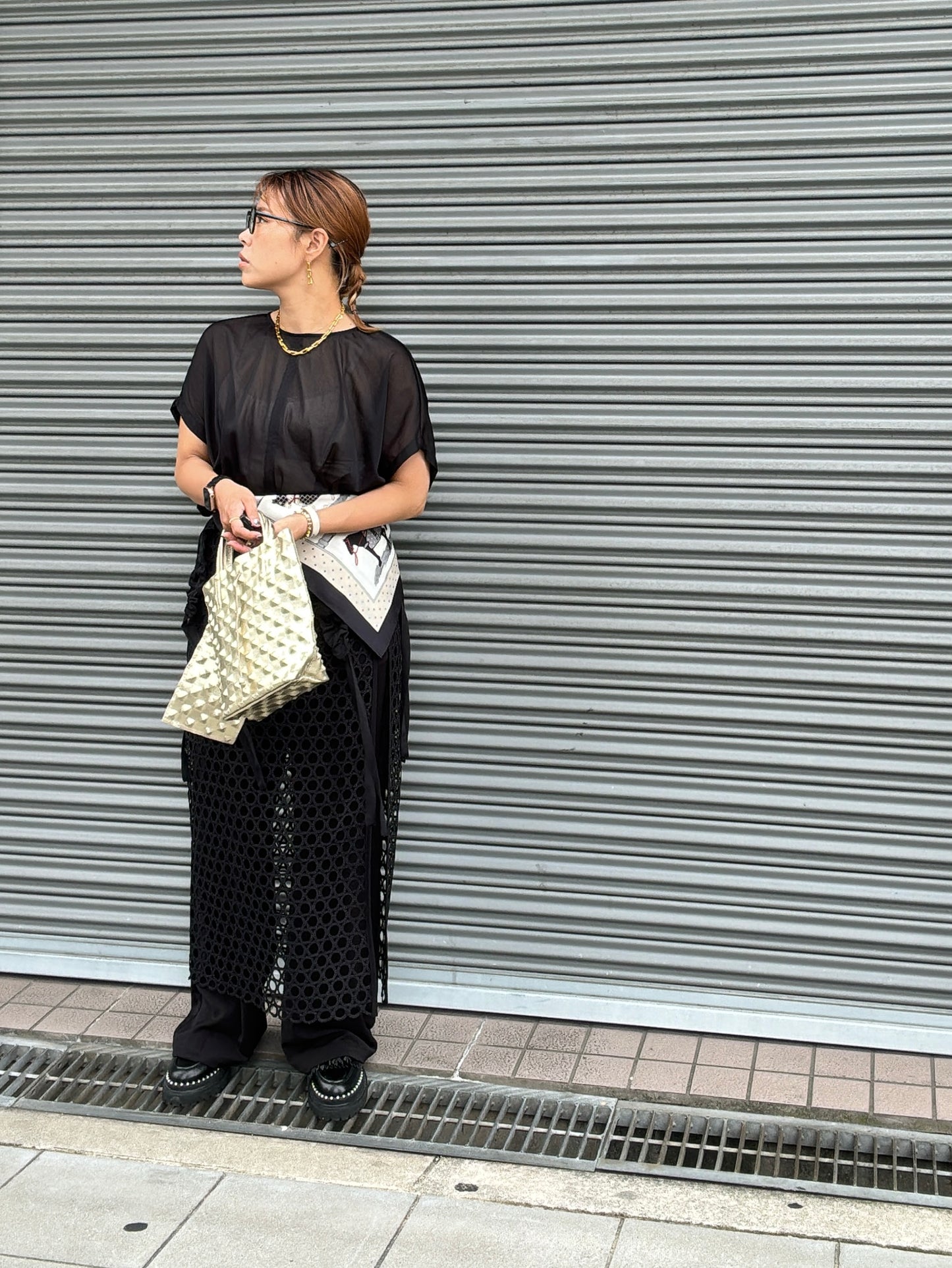 メッシュレイヤードパンツ／LHELBIE