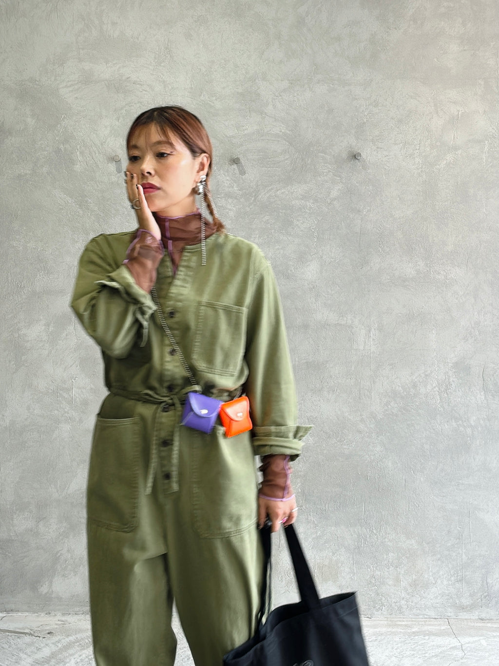 ヘリンボーンノーカラージャンプスーツ／LE MÉLANGE