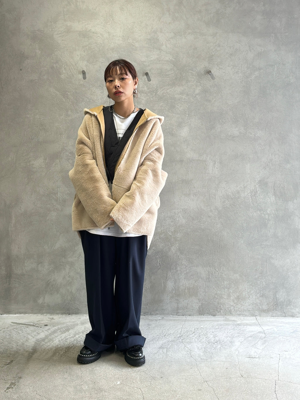 裏起毛タックワイドパンツ／Dignite collier