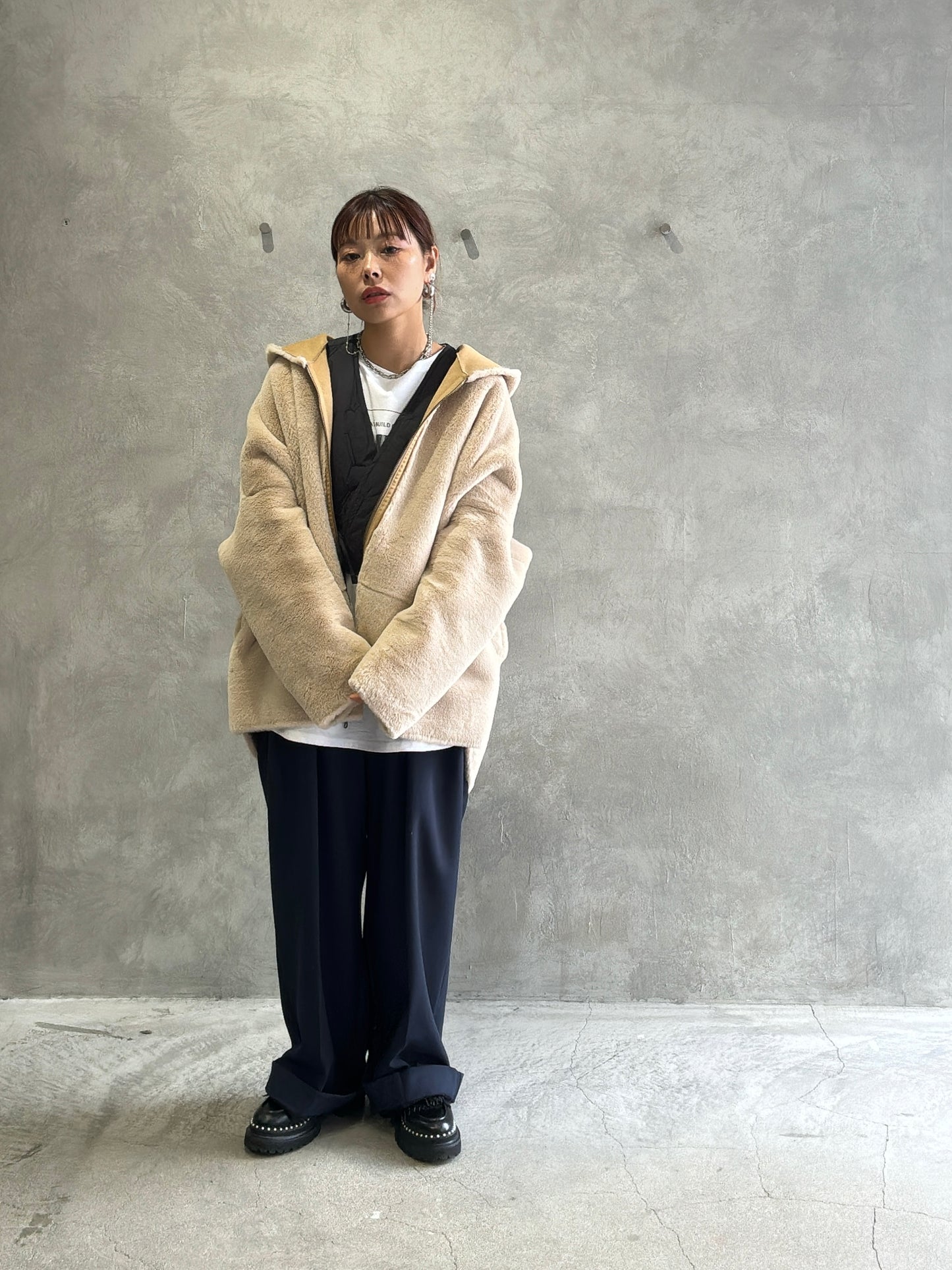 裏起毛タックワイドパンツ／Dignite collier