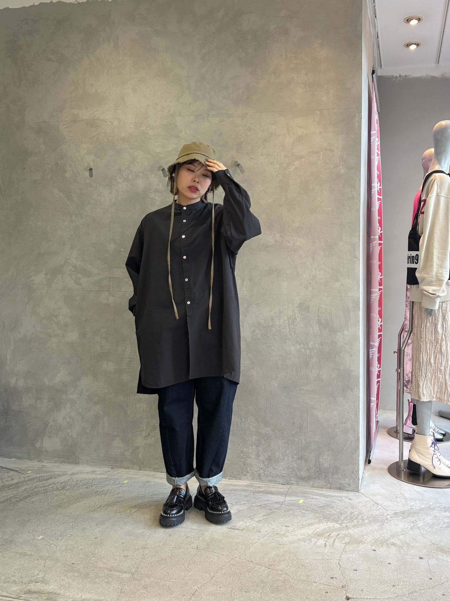 ノーカラーロングシャツ／VENT BLANC