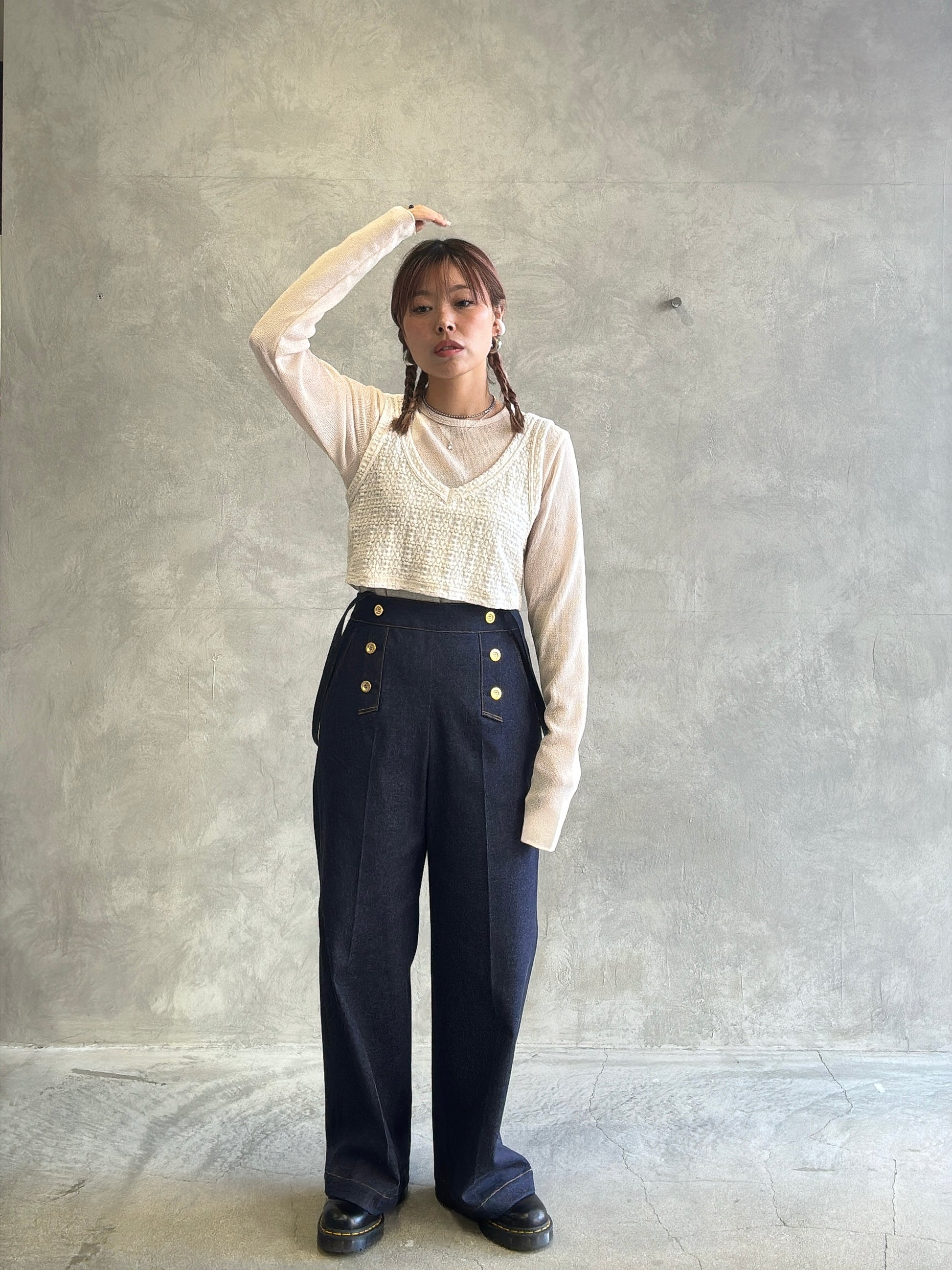 trois／ストレッチデニムストラップマリンパンツ