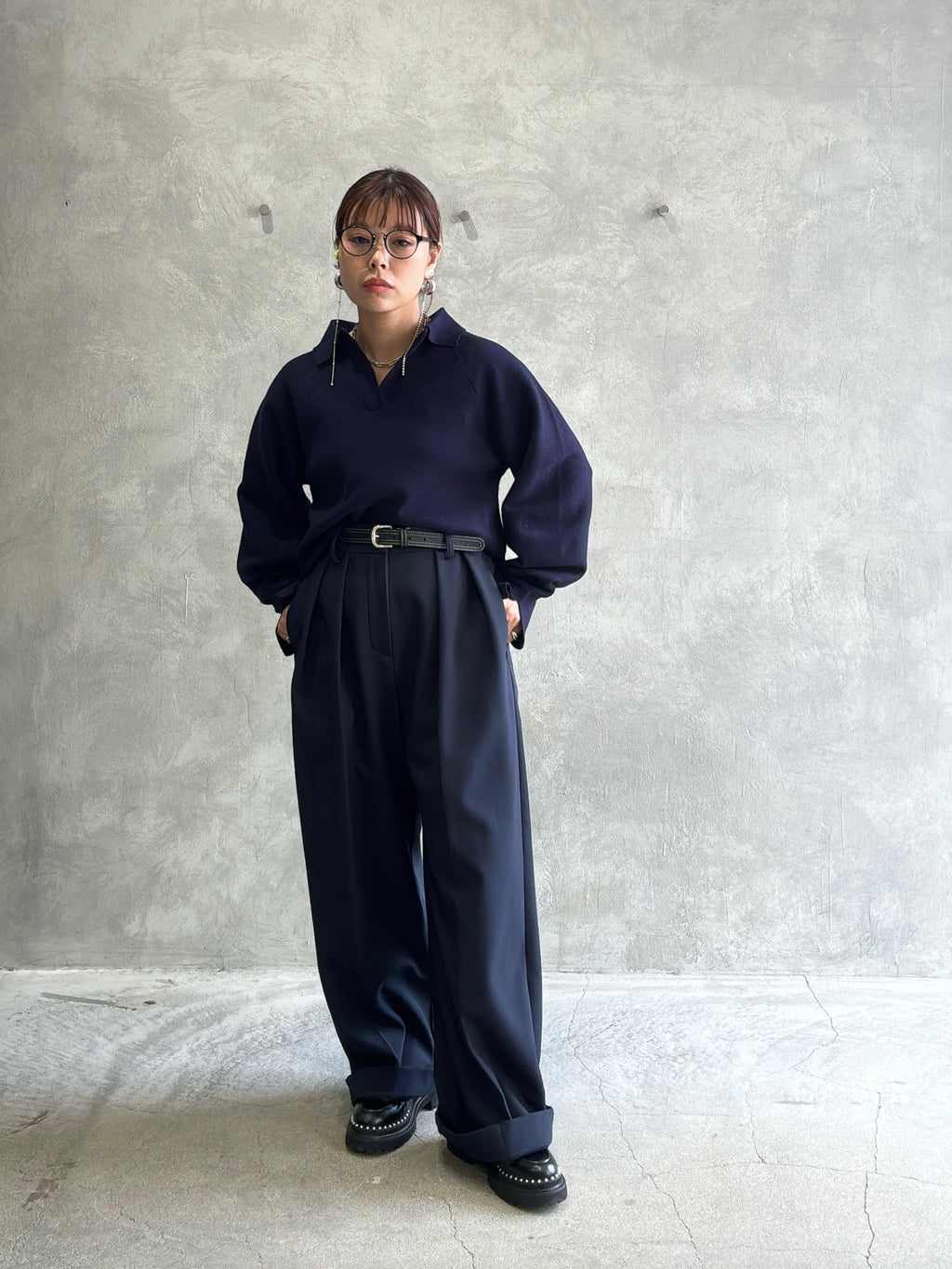 裏起毛タックワイドパンツ／Dignite collier