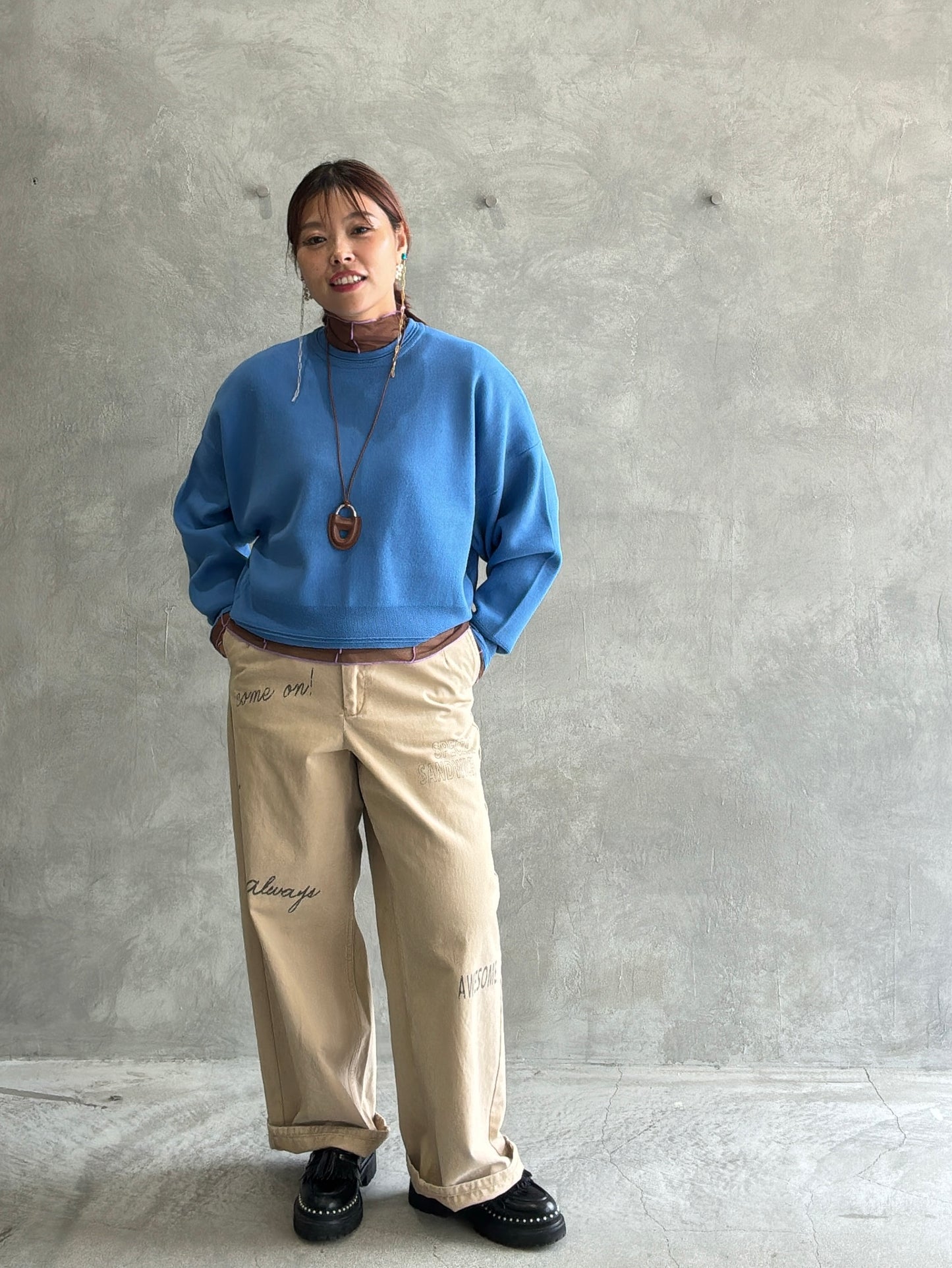 ショート丈ドルマンライクプルオーバーニット／LE MÉLANGE