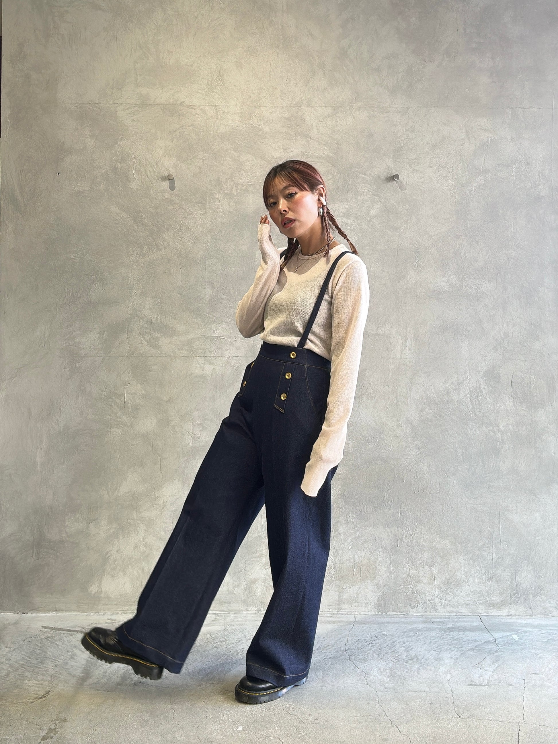 trois／ストレッチデニムストラップマリンパンツ