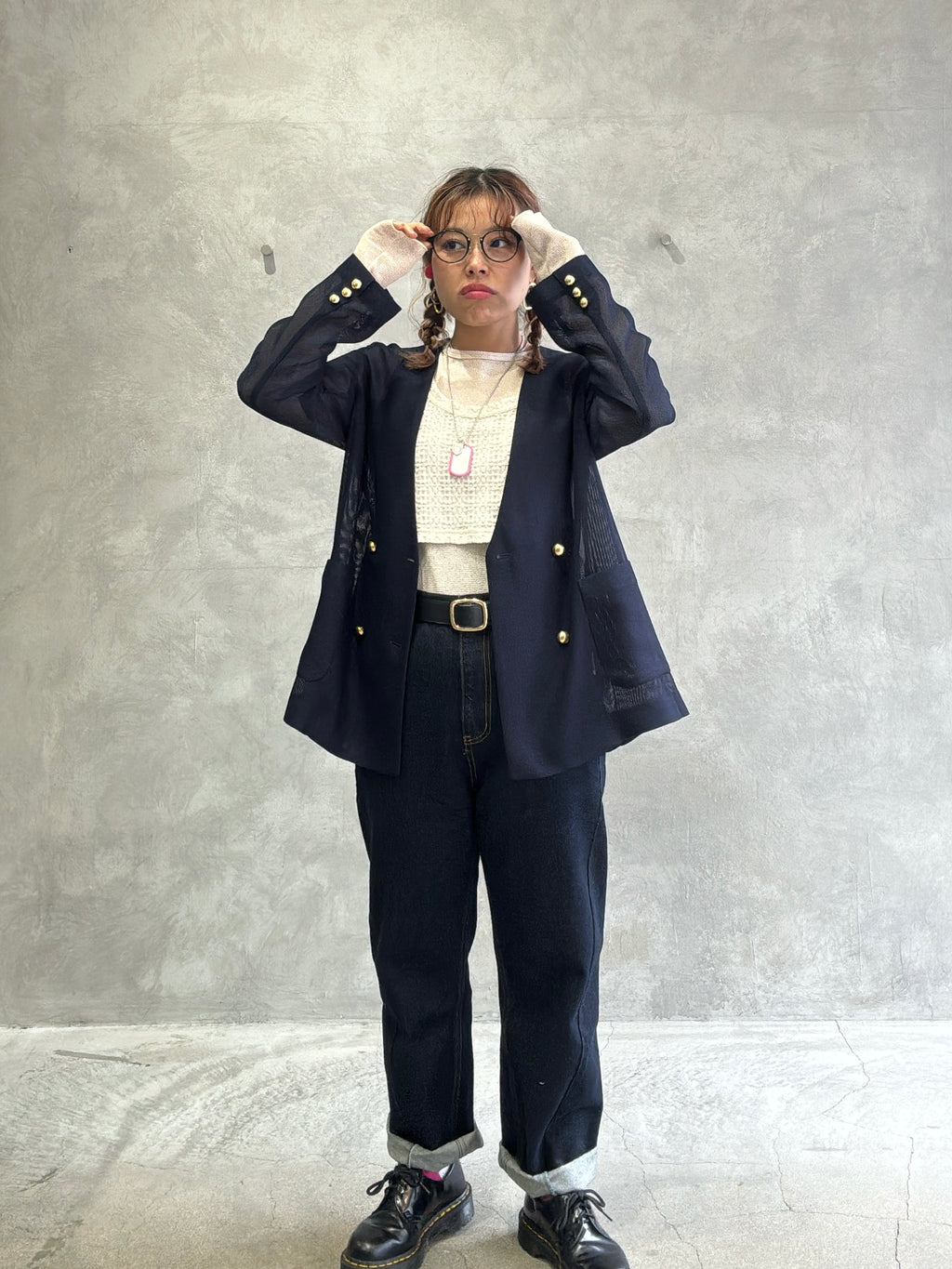 メッシュノーカラージャケット／Dignite collier