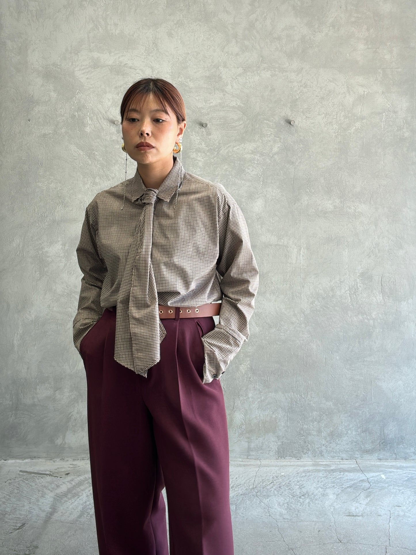 タイ付きチェックシャツ／LE MÉLANGE