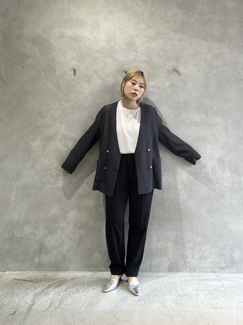 【再入荷】メッシュノーカラージャケット／Dignite collier