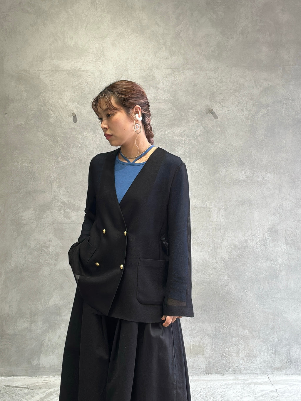 メッシュノーカラージャケット／Dignite collier