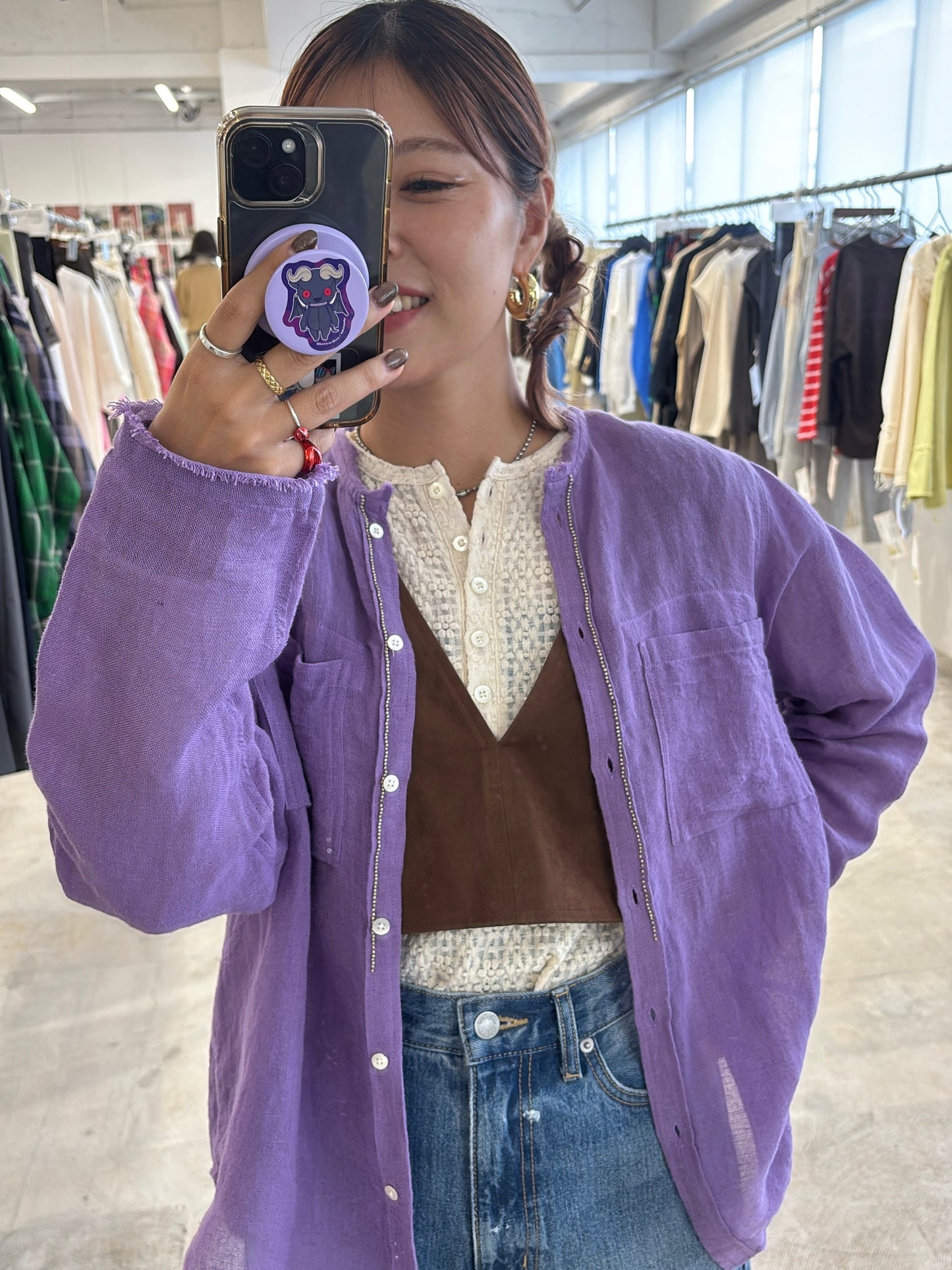 受付終了【予約販売】メタルビーズリネンコットンシャツ／8613209／LE MÉLANGE