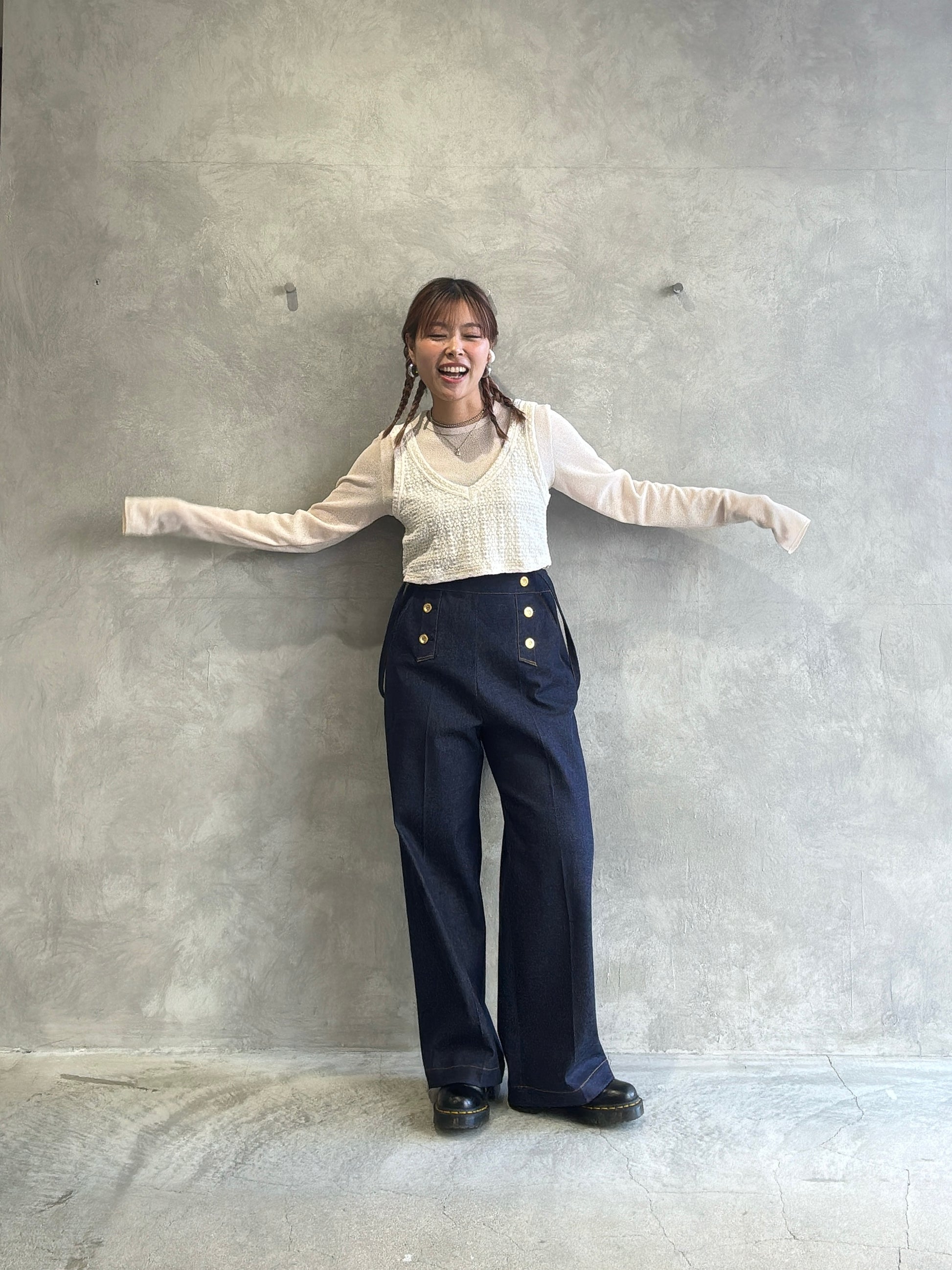 trois／ストレッチデニムストラップマリンパンツ