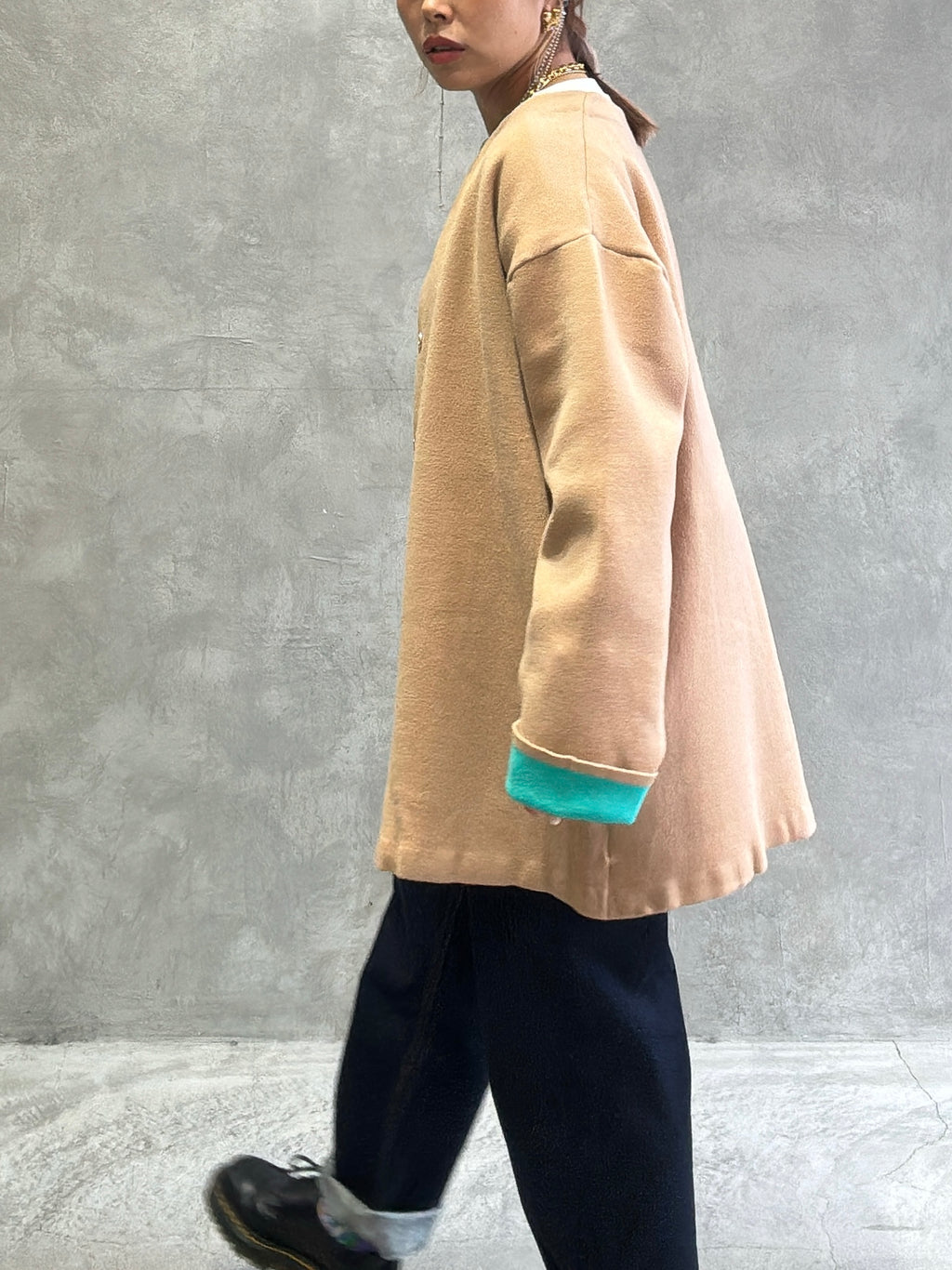 もちもちニットのバイカラーコートカーディガン