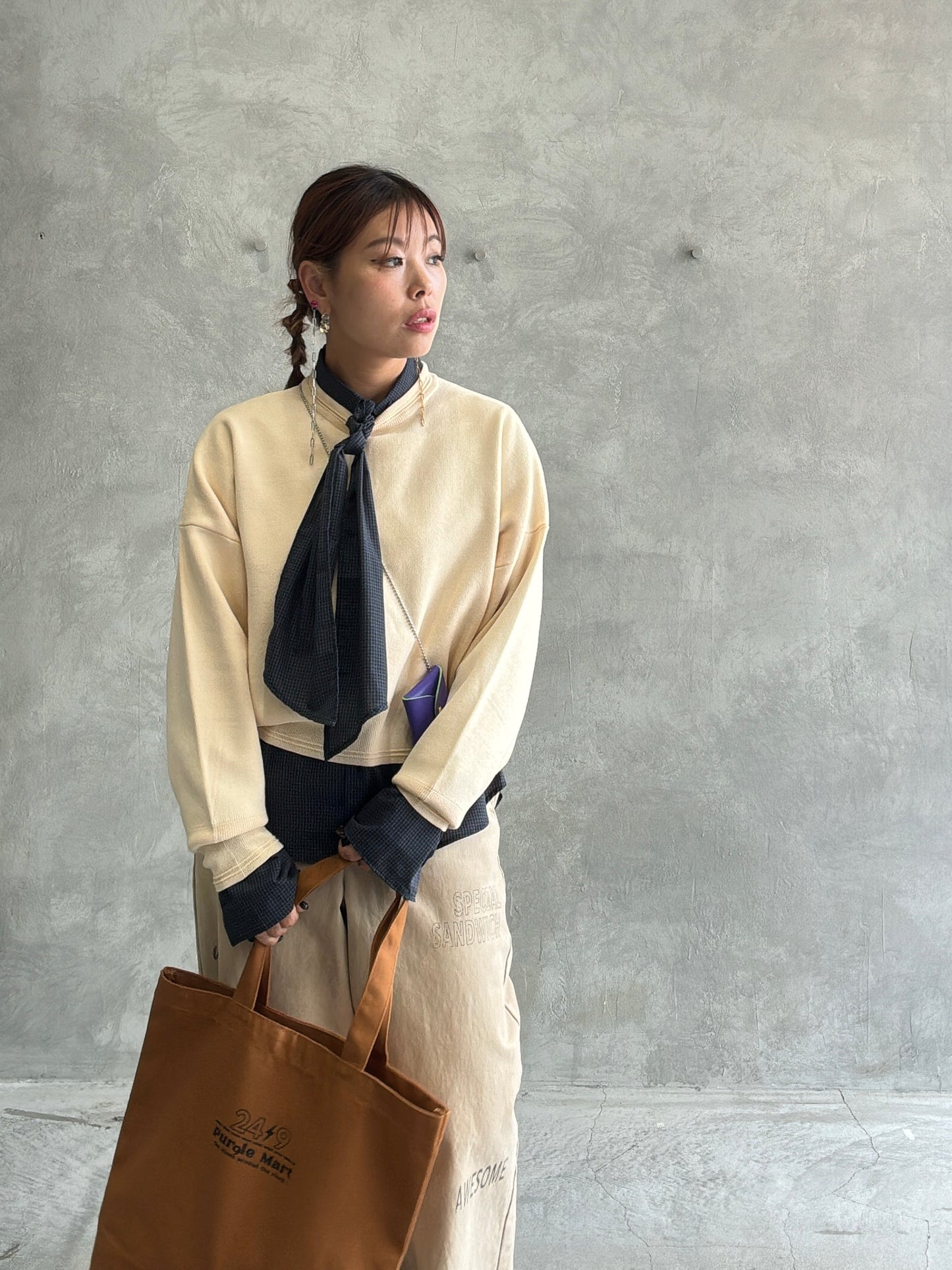 ショート丈ドルマンライクプルオーバーニット／LE MÉLANGE