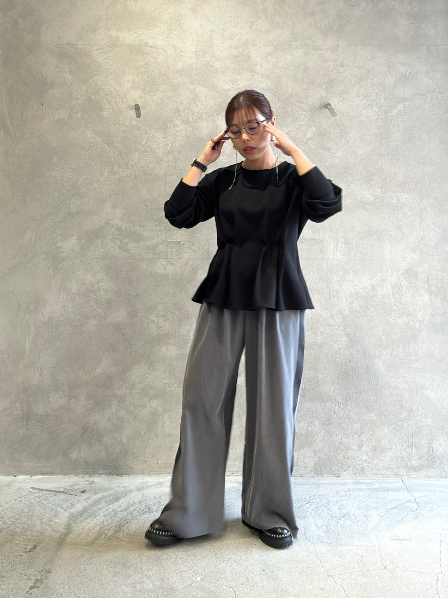 ピーチポプリンサイドテープワイドパンツ／trois