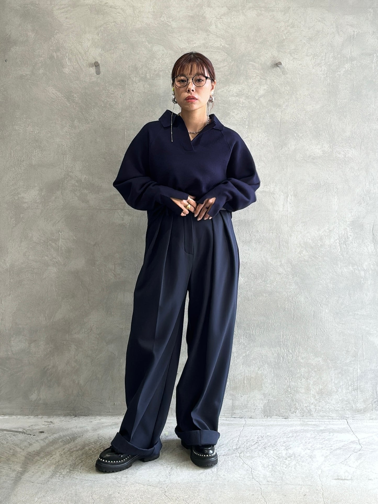 裏起毛タックワイドパンツ／Dignite collier