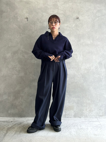 裏起毛タックワイドパンツ／Dignite collier