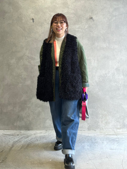 キルティングVネックショートコート／trois