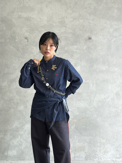 スタンドカラーデニムシャツ（スカーフ付き）／#8643203／LE MÉLANGE／2026 AW #1