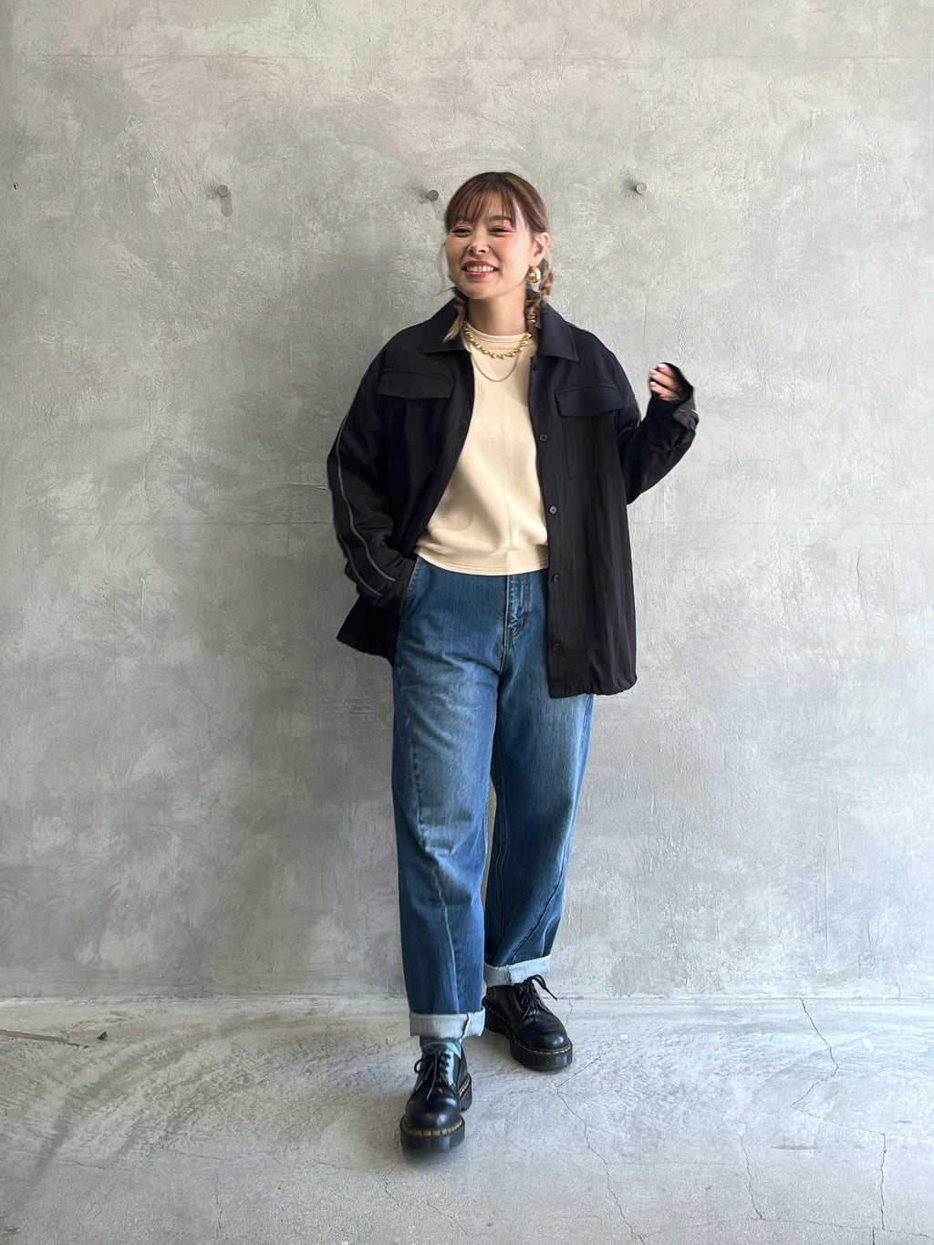 パイピングナイロンシャツ