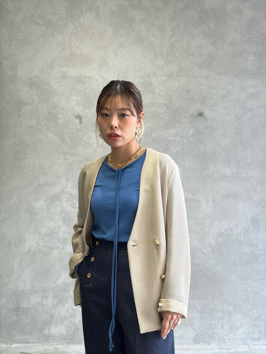 メッシュノーカラージャケット／Dignite collier