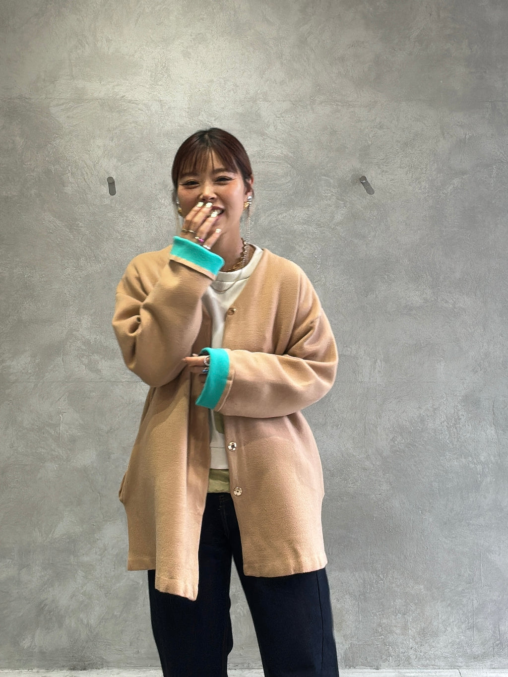 もちもちニットのバイカラーコートカーディガン