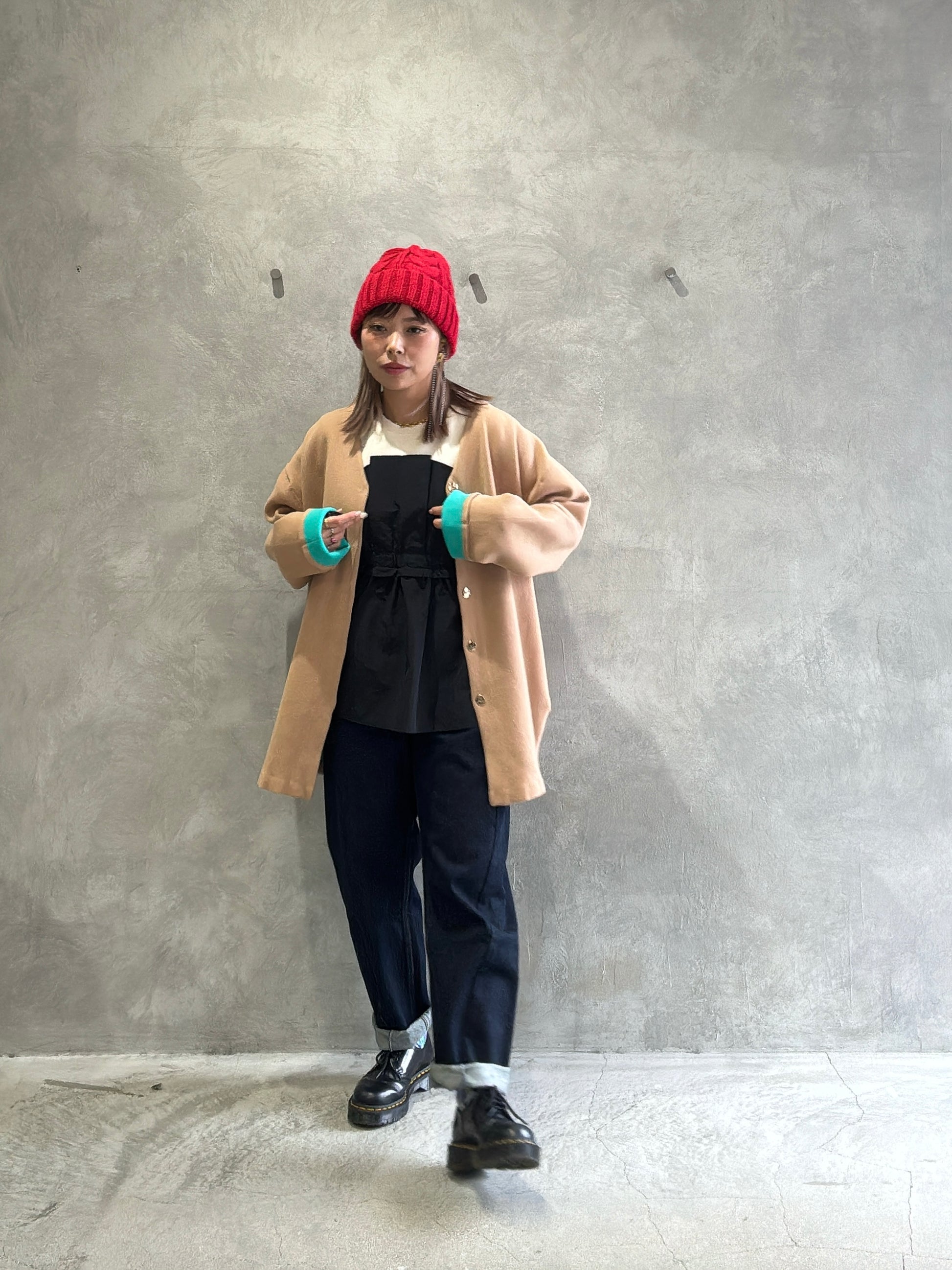 もちもちニットのバイカラーコートカーディガン