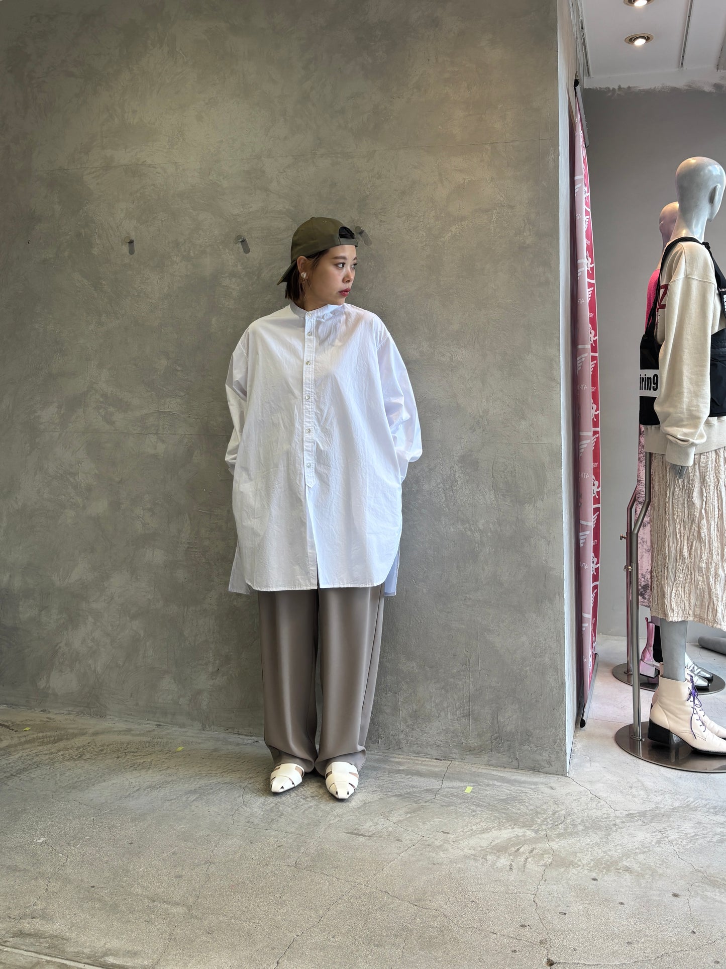 ノーカラーロングシャツ／VENT BLANC