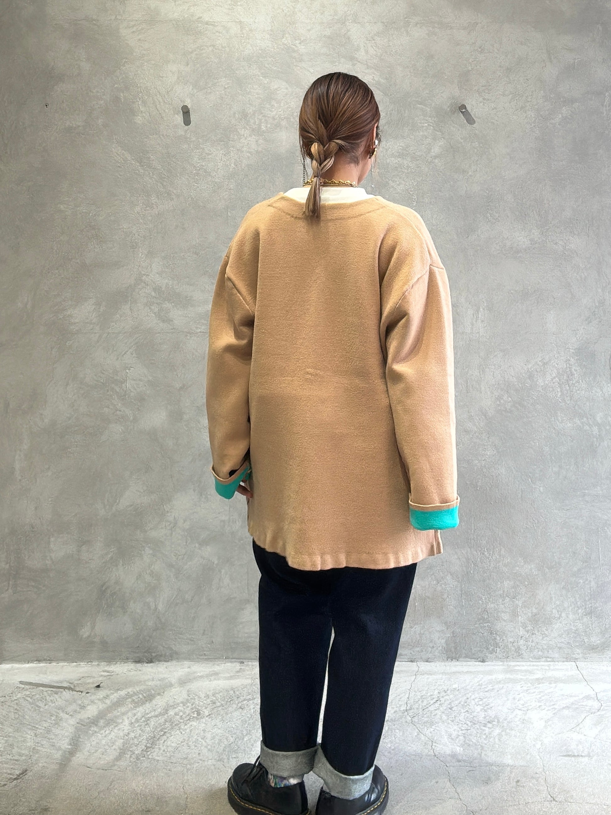 もちもちニットのバイカラーコートカーディガン