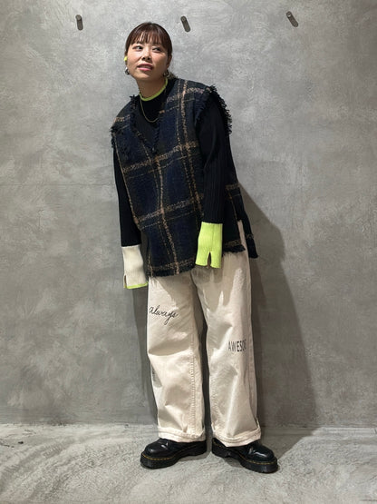 クラッシュツイードVネックベスト／the Nines