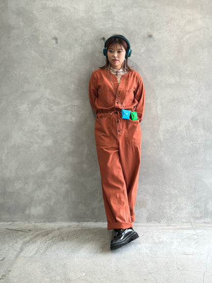 ヘリンボーンノーカラージャンプスーツ／LE MÉLANGE