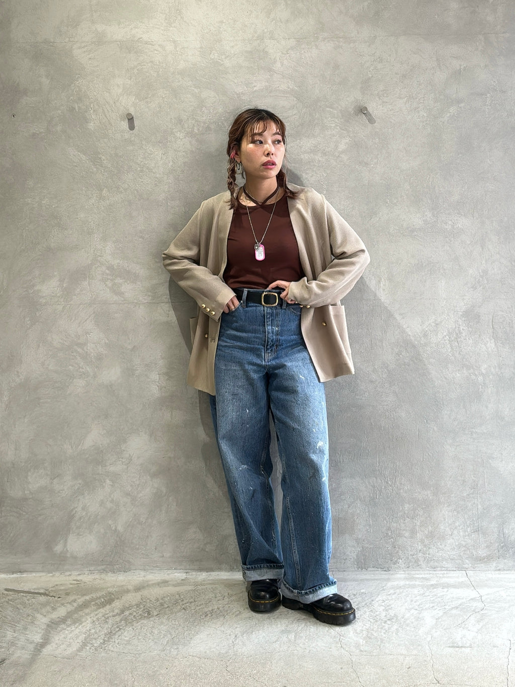 メッシュノーカラージャケット／Dignite collier